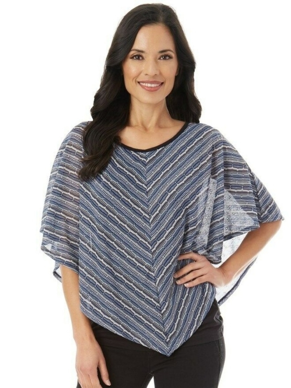 Apt. 9  Blue Chevron Stripe Textured Poncho Top Size Large